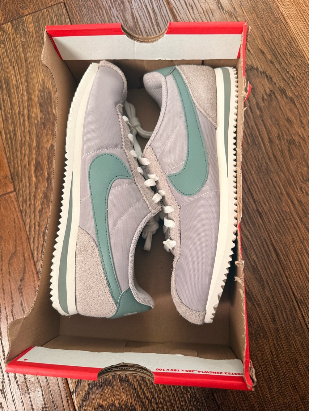 Nike Cortez Sneakers in Light Gray with Mint Green Swoosh